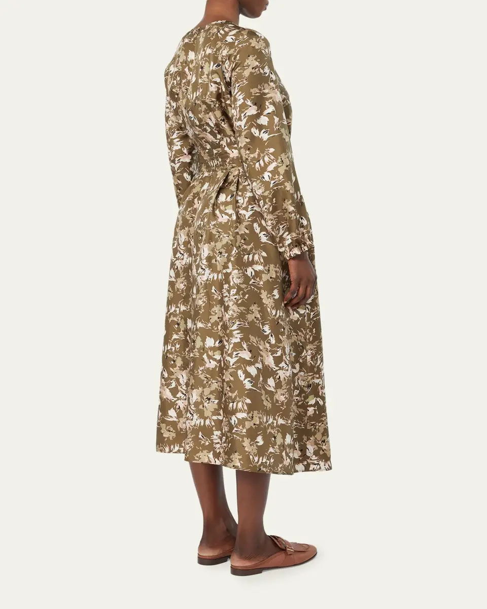 Max Mara Coccole Floral Silk Belted Midi Dress | Thumbnail 3 Max Mara Coccole Floral Silk Belted Midi Dress | Thumbnail 3