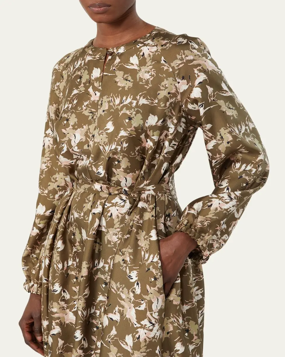 Max Mara Coccole Floral Silk Belted Midi Dress | Thumbnail 4 Max Mara Coccole Floral Silk Belted Midi Dress | Thumbnail 4