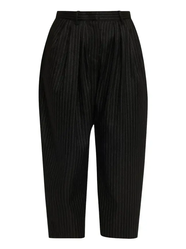 Janice Pinstripe Double-Pleated Barrel-Leg Ankle Trousers