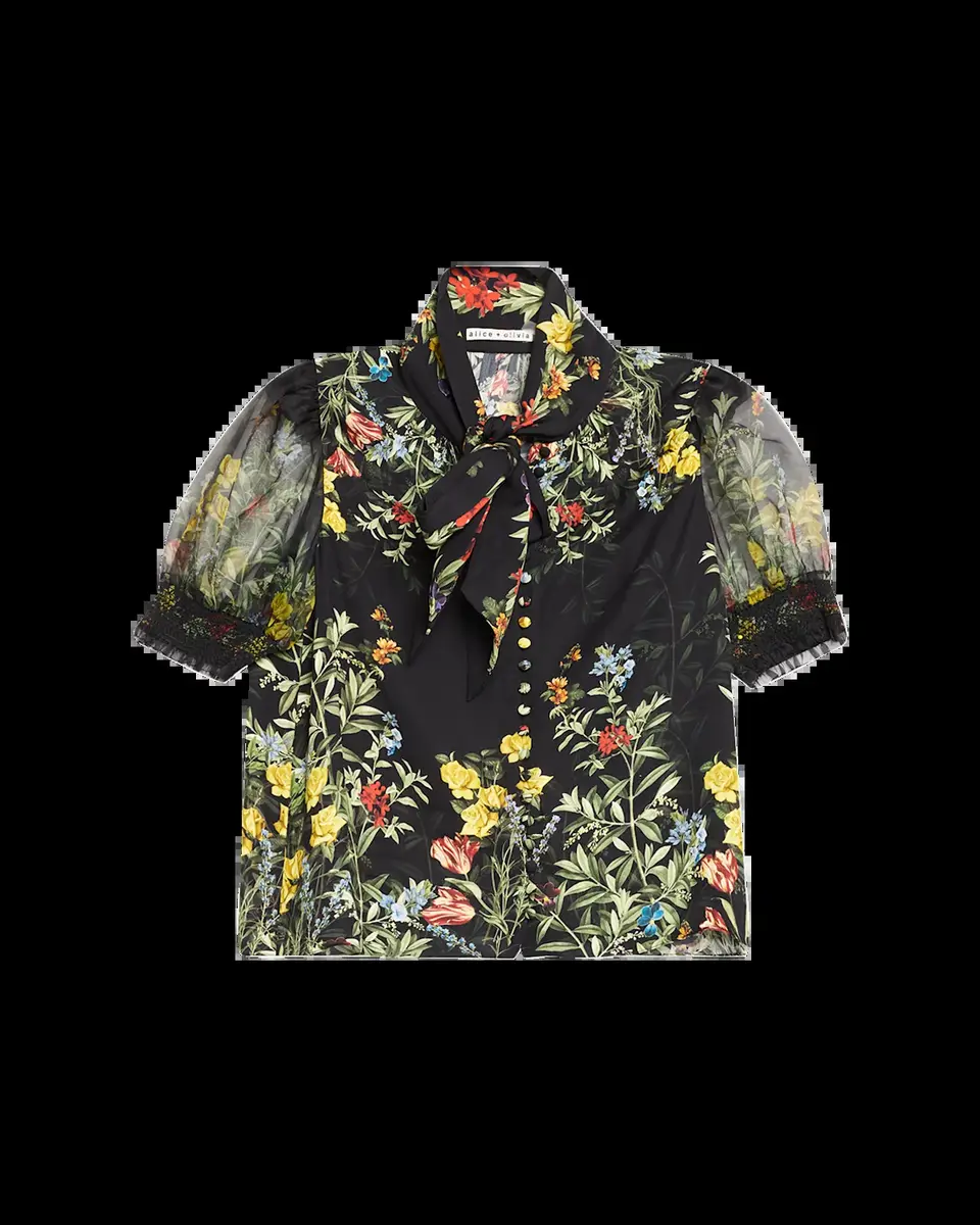 Alice + Olivia Brentley Tie-Neck Floral Blouse | Thumbnail 2 Alice + Olivia Brentley Tie-Neck Floral Blouse | Thumbnail 2