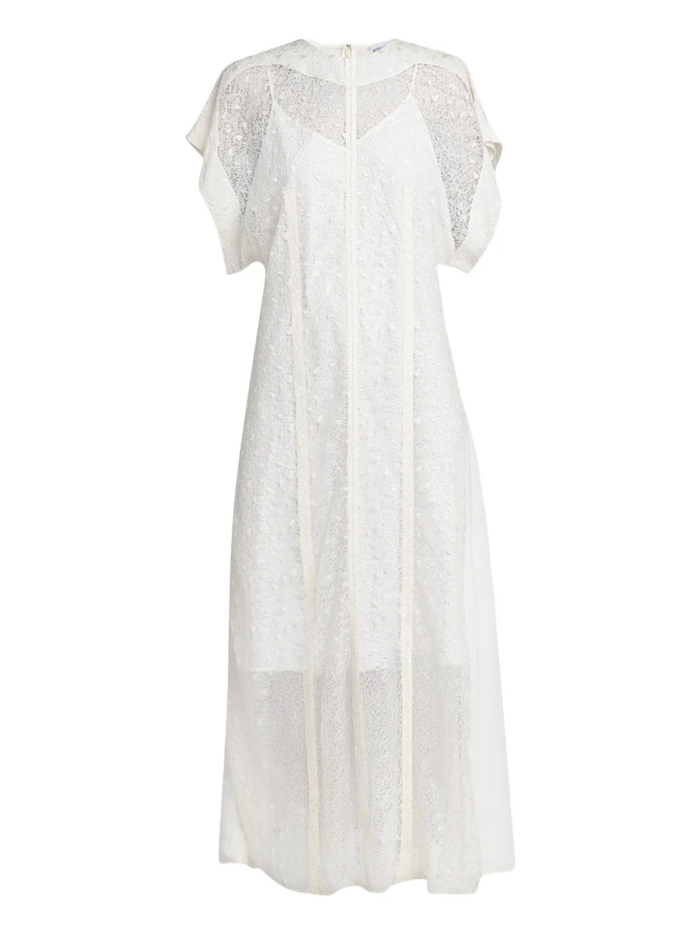 Sheer Floral Lace Short-Sleeve Midi Dress