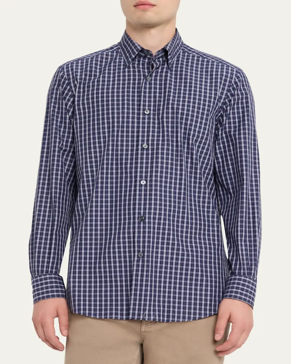 Zegna Men's Centoquaranta Cotton Plaid Button-Front Shirt | Thumbnail 4 Zegna Men's Centoquaranta Cotton Plaid Button-Front Shirt | Thumbnail 4