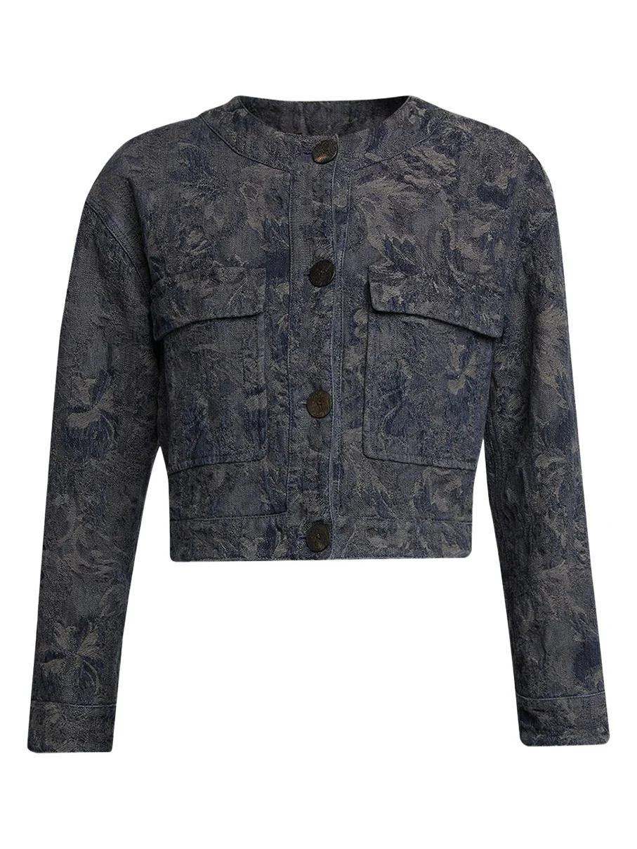 Giorgio Armani Caban Cropped Floral Jacquard Coat
