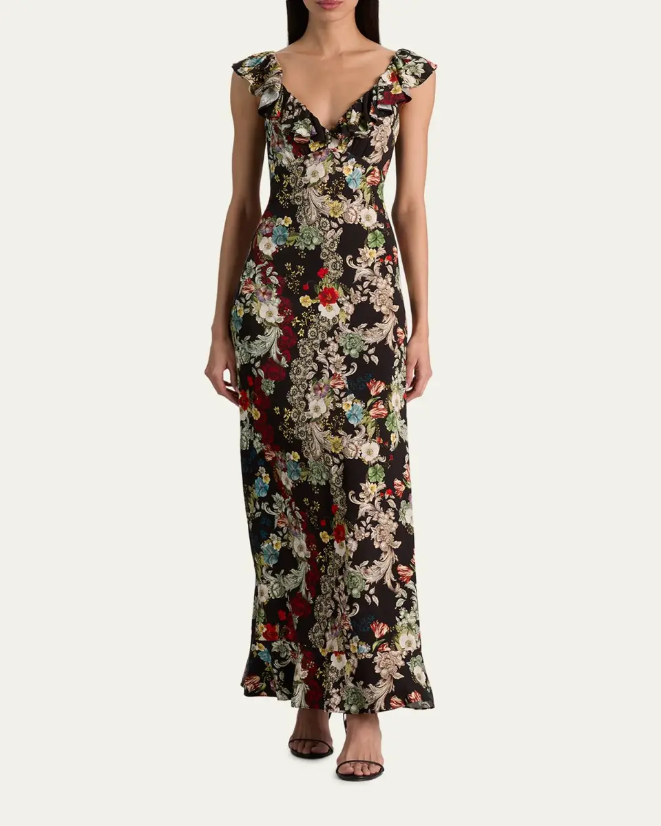 Alice + Olivia Gemma Floral Ruffle-Trim Maxi Dress | Thumbnail 2 Alice + Olivia Gemma Floral Ruffle-Trim Maxi Dress | Thumbnail 2