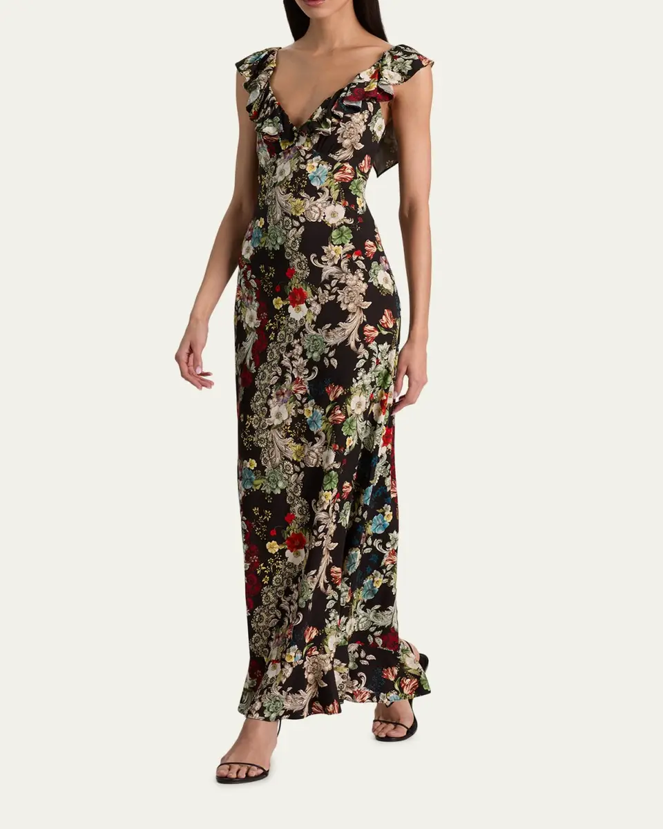 Alice + Olivia Gemma Floral Ruffle-Trim Maxi Dress | Thumbnail 4 Alice + Olivia Gemma Floral Ruffle-Trim Maxi Dress | Thumbnail 4