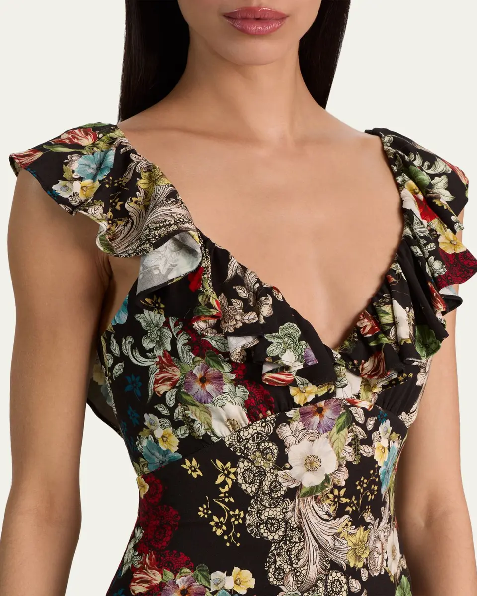 Alice + Olivia Gemma Floral Ruffle-Trim Maxi Dress | Thumbnail 5 Alice + Olivia Gemma Floral Ruffle-Trim Maxi Dress | Thumbnail 5
