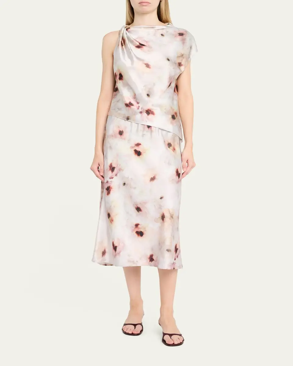 Vince Watercolor Floral Satin Twisted Asymmetric Top | Thumbnail 2 Vince Watercolor Floral Satin Twisted Asymmetric Top | Thumbnail 2