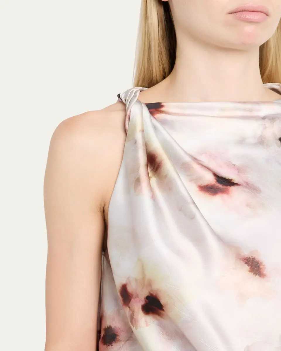 Vince Watercolor Floral Satin Twisted Asymmetric Top | Thumbnail 5 Vince Watercolor Floral Satin Twisted Asymmetric Top | Thumbnail 5