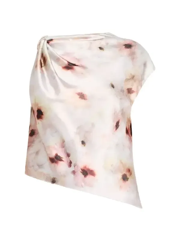 Watercolor Floral Satin Twisted Asymmetric Top Watercolor Floral Satin Twisted Asymmetric Top