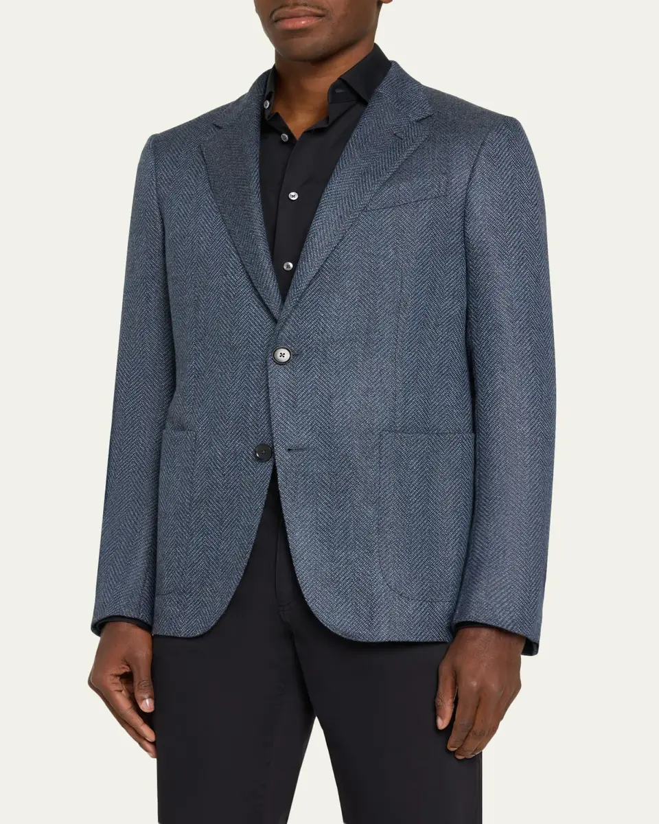 Zegna Men's Wool and Cotton Chevron Single-Breasted Sport Coat | Thumbnail 4