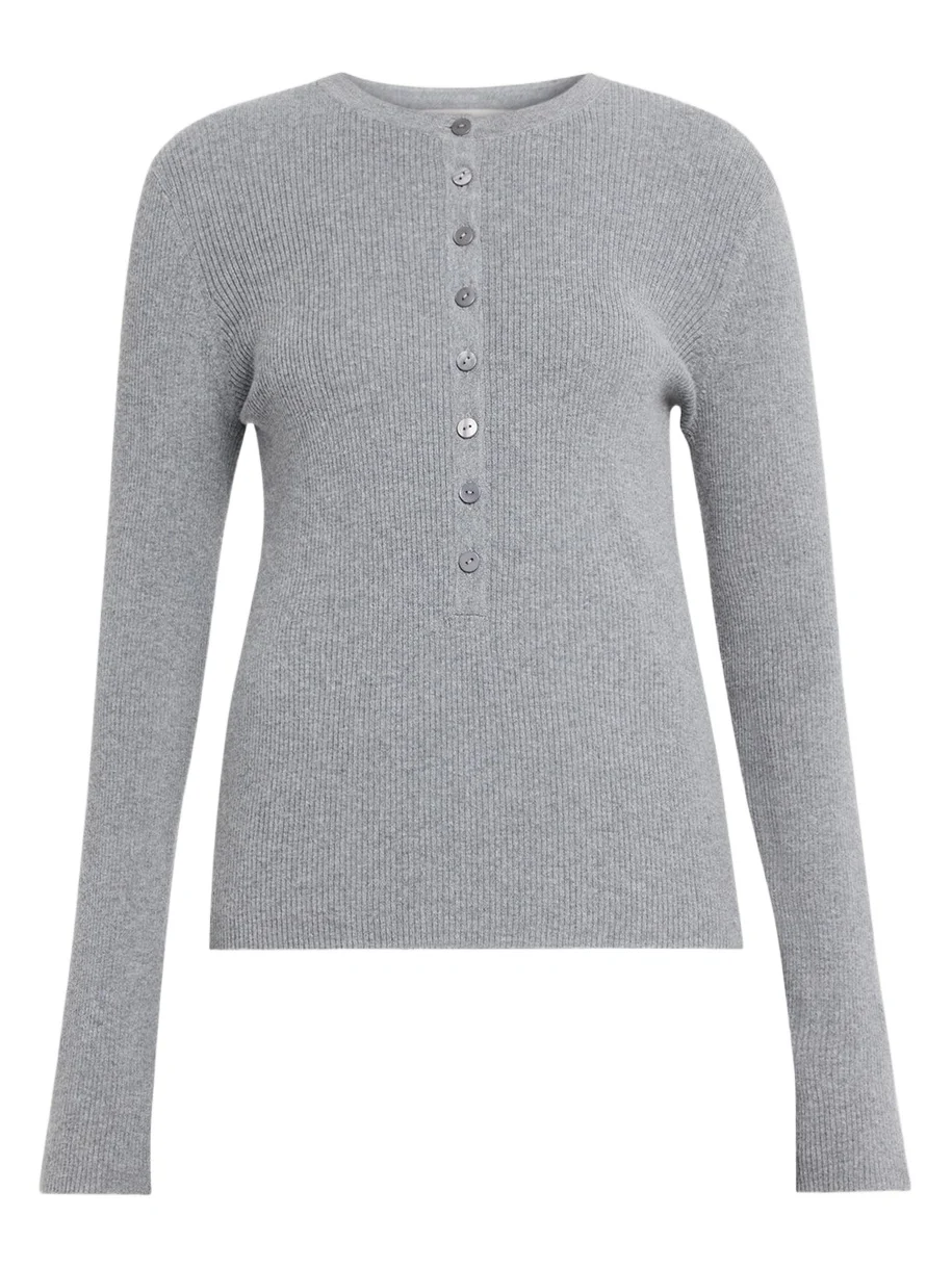 Lisa Yang Airi Cotton-Cashmere Henley Sweater