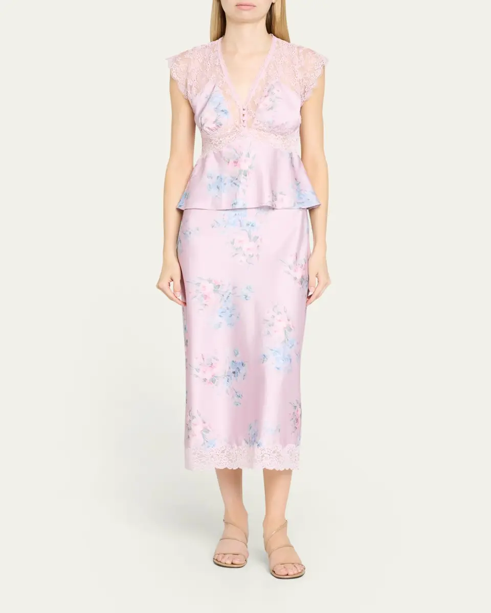 LoveShackFancy Janella Floral Silk Midi Skirt | Thumbnail 2 LoveShackFancy Janella Floral Silk Midi Skirt | Thumbnail 2