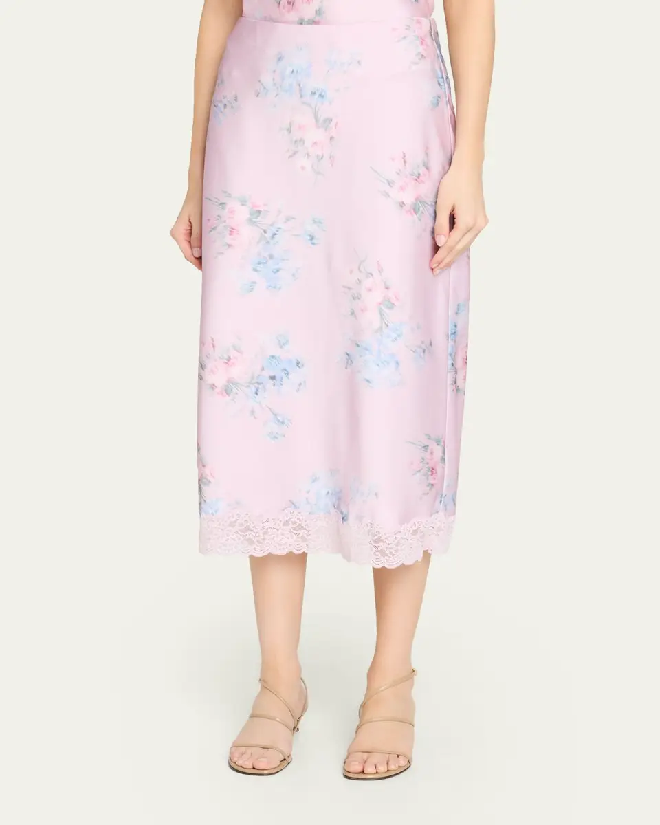 LoveShackFancy Janella Floral Silk Midi Skirt | Thumbnail 4 LoveShackFancy Janella Floral Silk Midi Skirt | Thumbnail 4