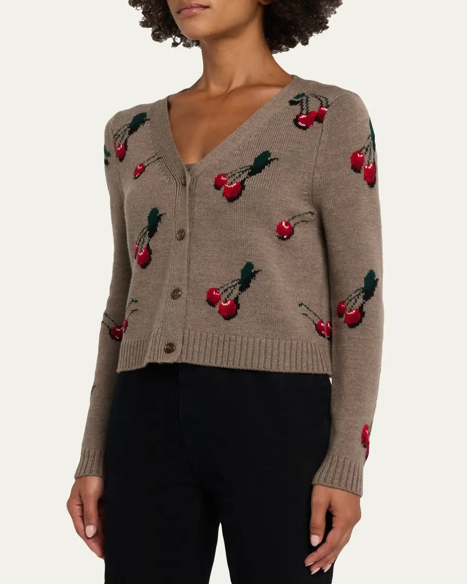 Monse Cropped Cherry V-Neck Cardigan | Thumbnail 4 Monse Cropped Cherry V-Neck Cardigan | Thumbnail 4