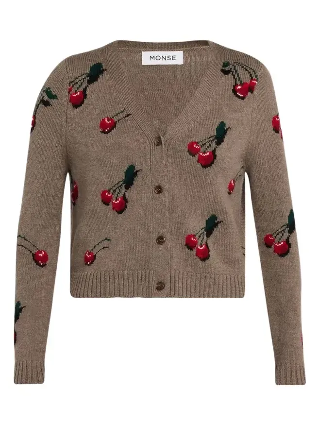 Cropped Cherry V-Neck Cardigan