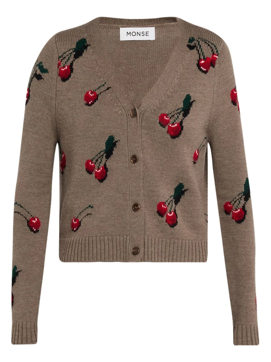 Monse Cropped Cherry V-Neck Cardigan