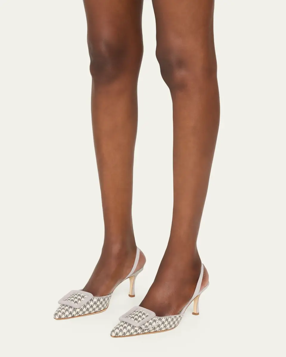 Manolo Blahnik 70mm Mayslibi Gala Houndstooth Suede Slingback Pumps | Thumbnail 2 Manolo Blahnik 70mm Mayslibi Gala Houndstooth Suede Slingback Pumps | Thumbnail 2
