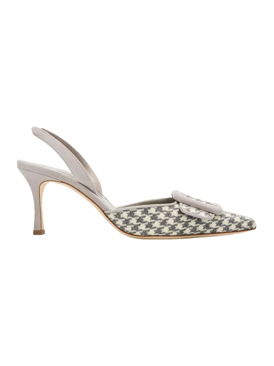 Manolo Blahnik 70mm Mayslibi Gala Houndstooth Suede Slingback Pumps
