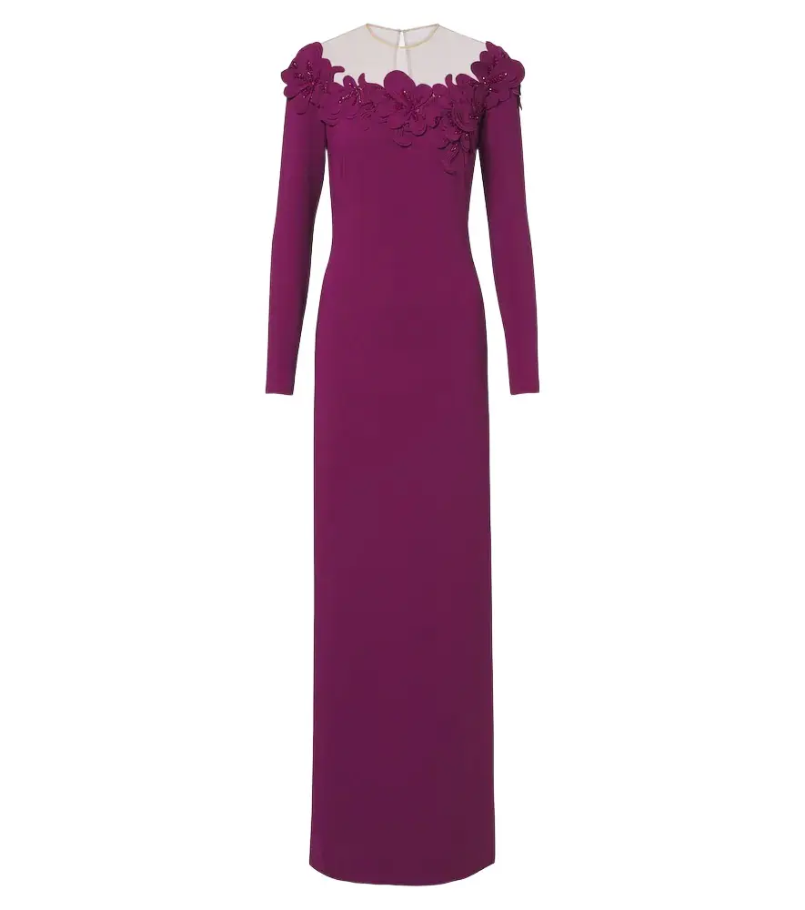 Embellished floral-appliqué gown Embellished floral-appliqué gown