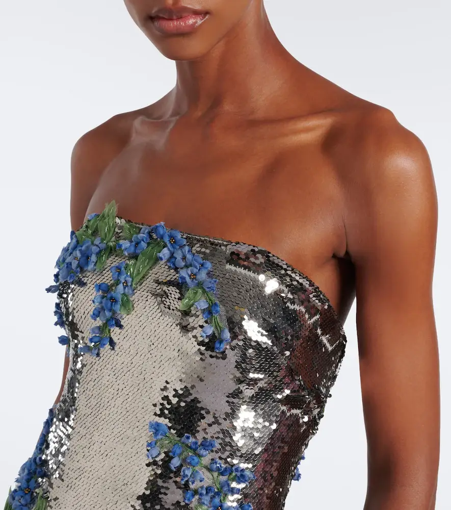 MONIQUE LHUILLIER Floral-appliqué sequined bustier gown | Thumbnail 3