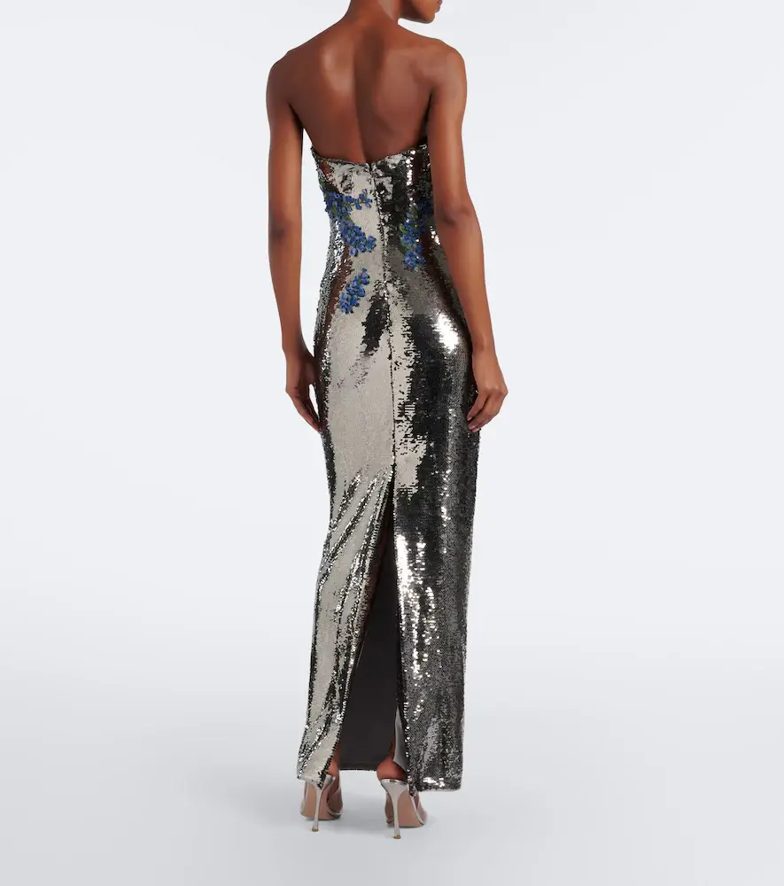 MONIQUE LHUILLIER Floral-appliqué sequined bustier gown | Thumbnail 5