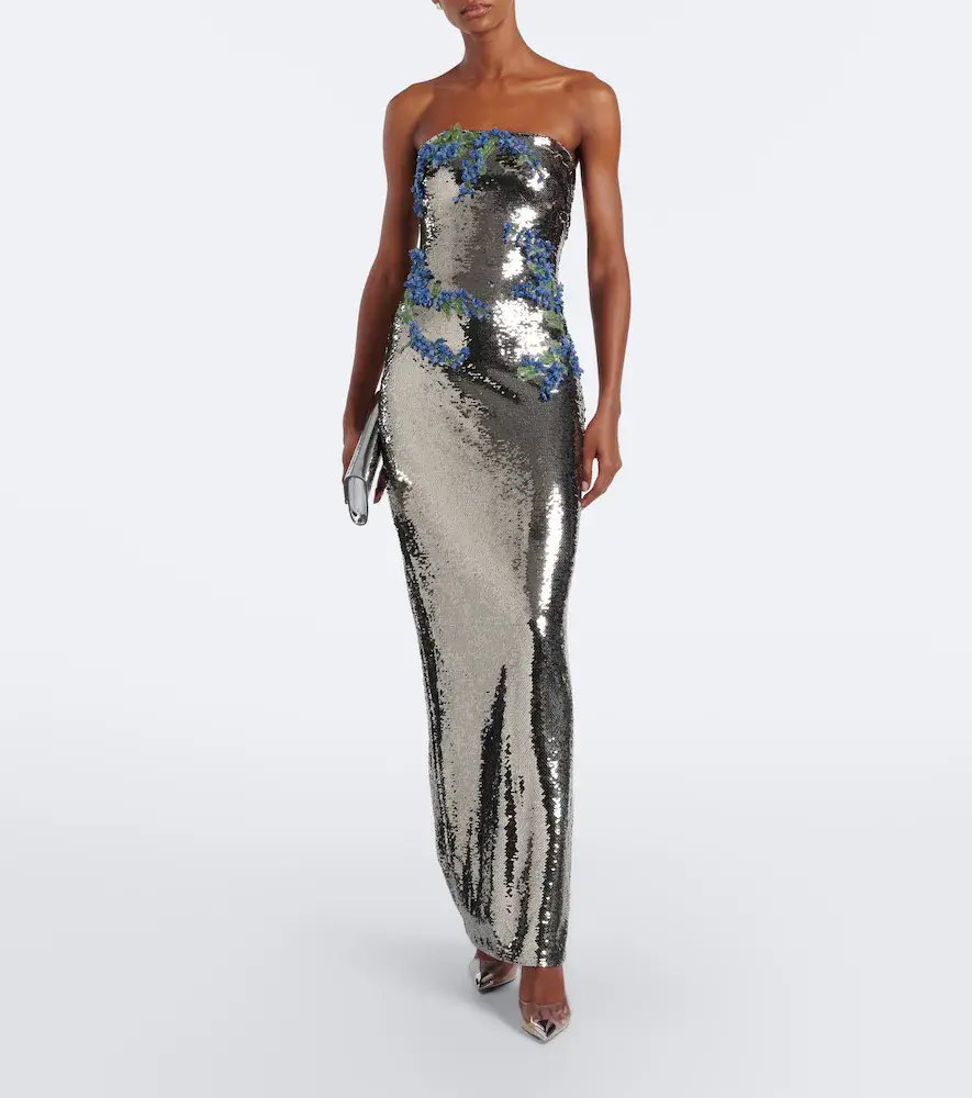 MONIQUE LHUILLIER Floral-appliqué sequined bustier gown | Thumbnail 6