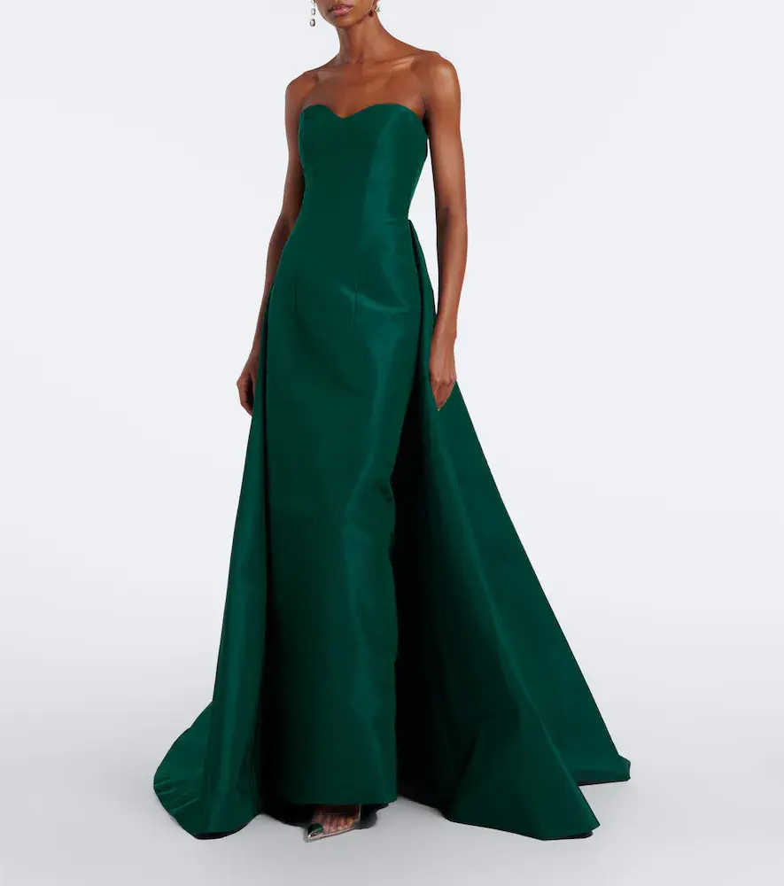 MONIQUE LHUILLIER Draped strapless silk bustier gown | Thumbnail 3