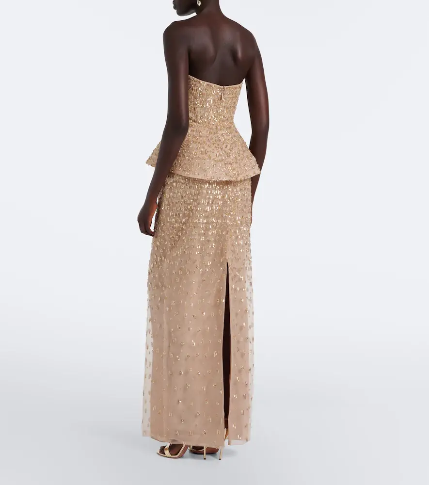 MONIQUE LHUILLIER Embellished peplum bustier gown | Thumbnail 3