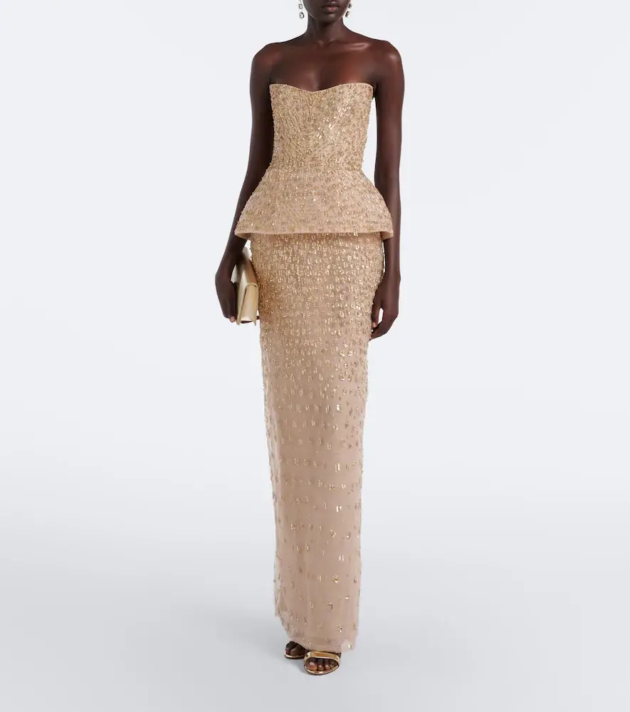 MONIQUE LHUILLIER Embellished peplum bustier gown | Thumbnail 5