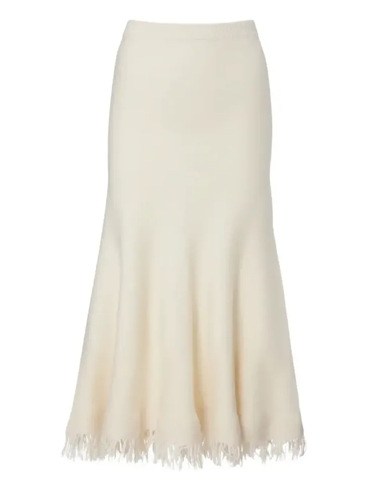 Fringed wool midi skirt