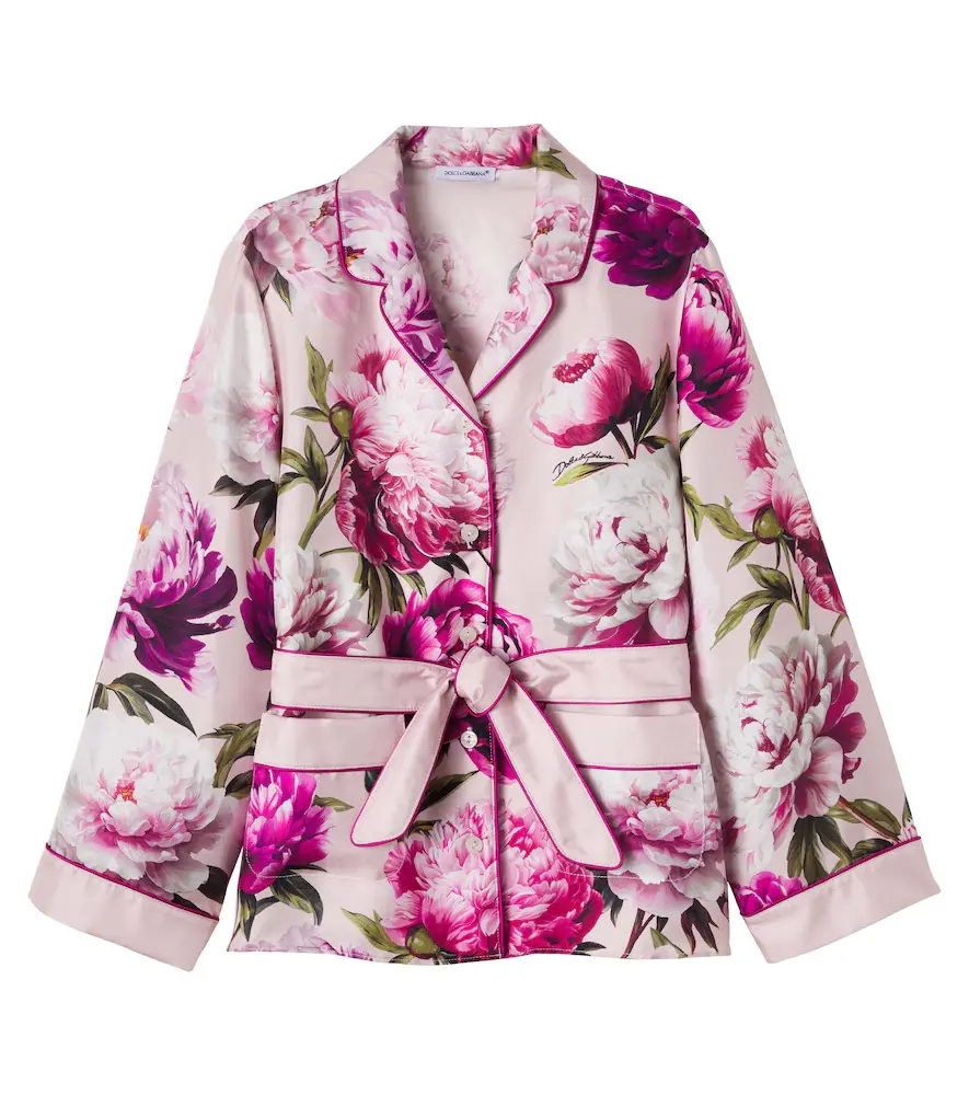 Dolce & Gabbana Kids Belted floral silk twill shirt | Image 1 Dolce & Gabbana Kids Belted floral silk twill shirt | Image 1