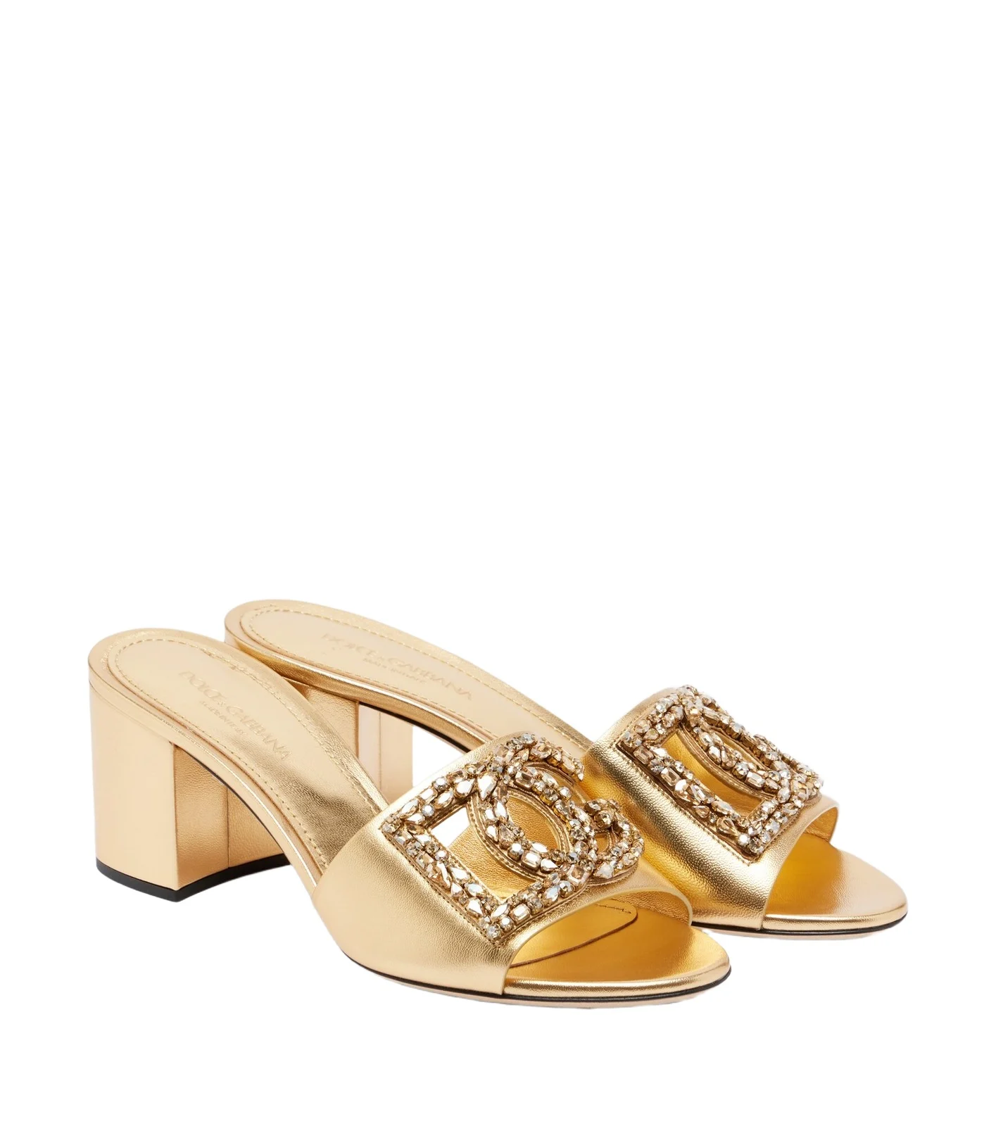 Dolce & Gabbana DG embellished metallic leather mules