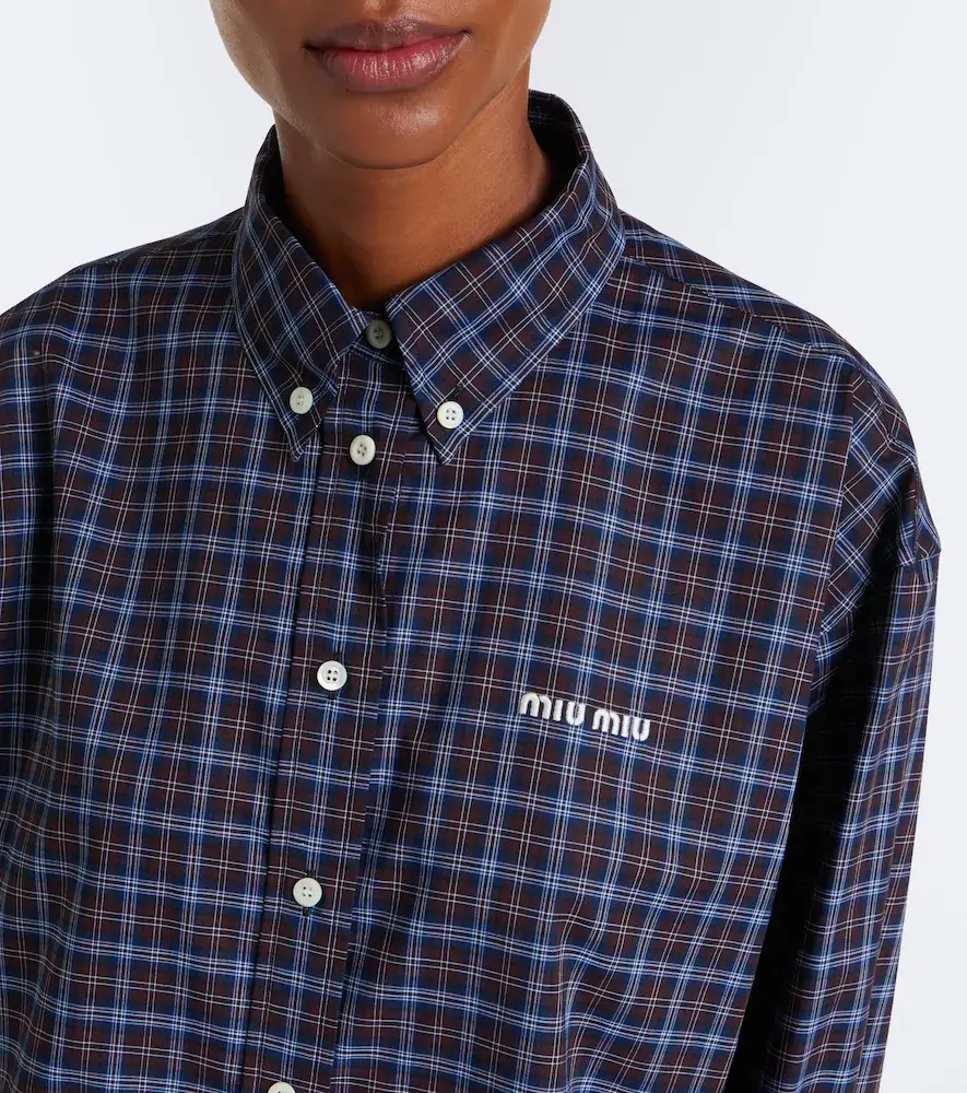 Miu Miu Logo plaid cotton shirt | Thumbnail 4