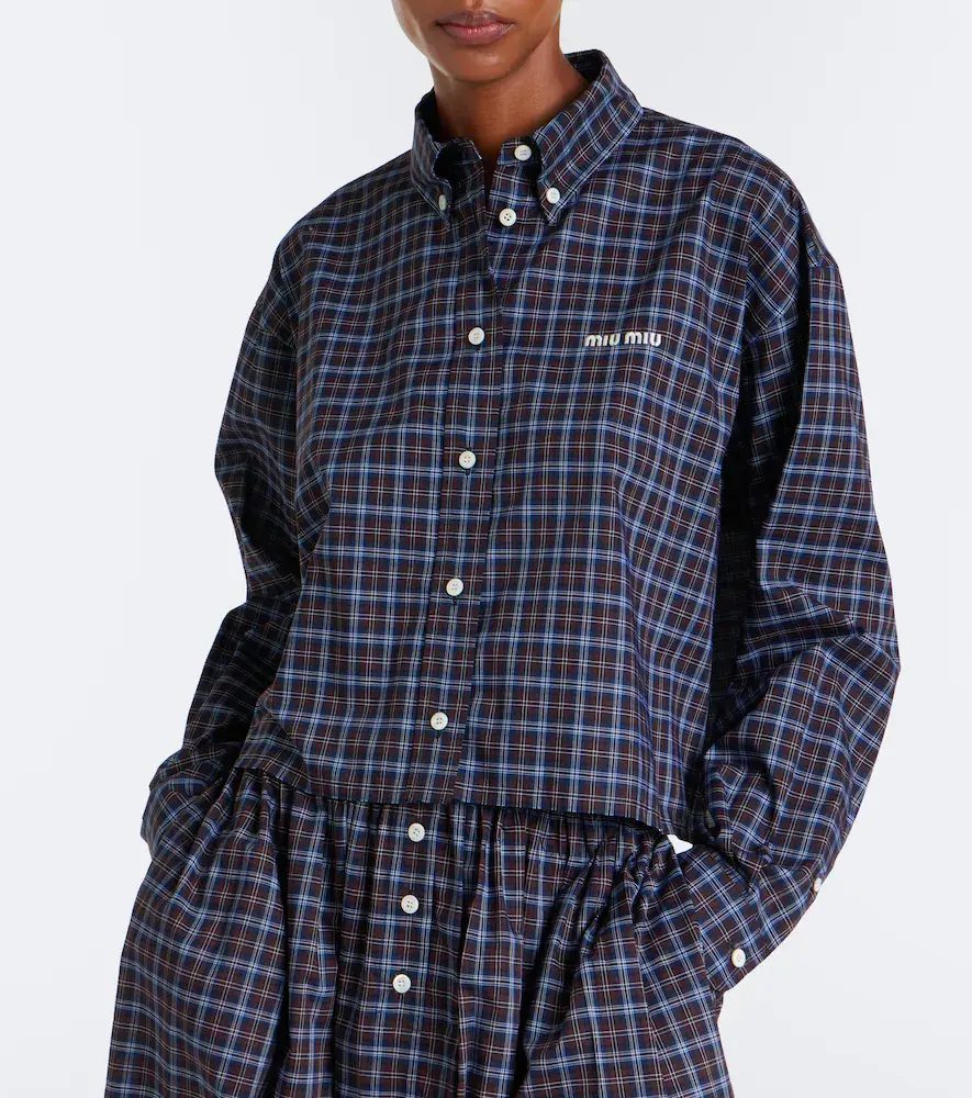 Miu Miu Logo plaid cotton shirt | Thumbnail 5