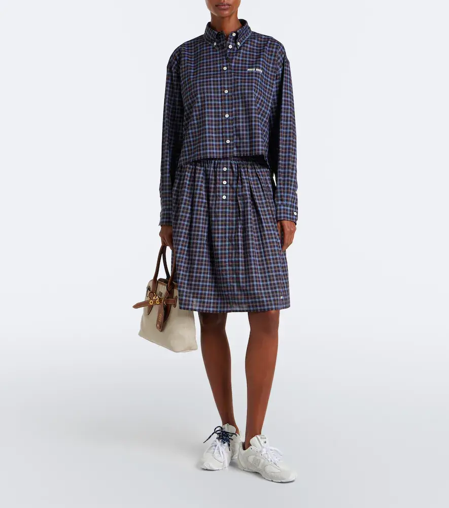 Miu Miu Logo plaid cotton shirt | Thumbnail 6