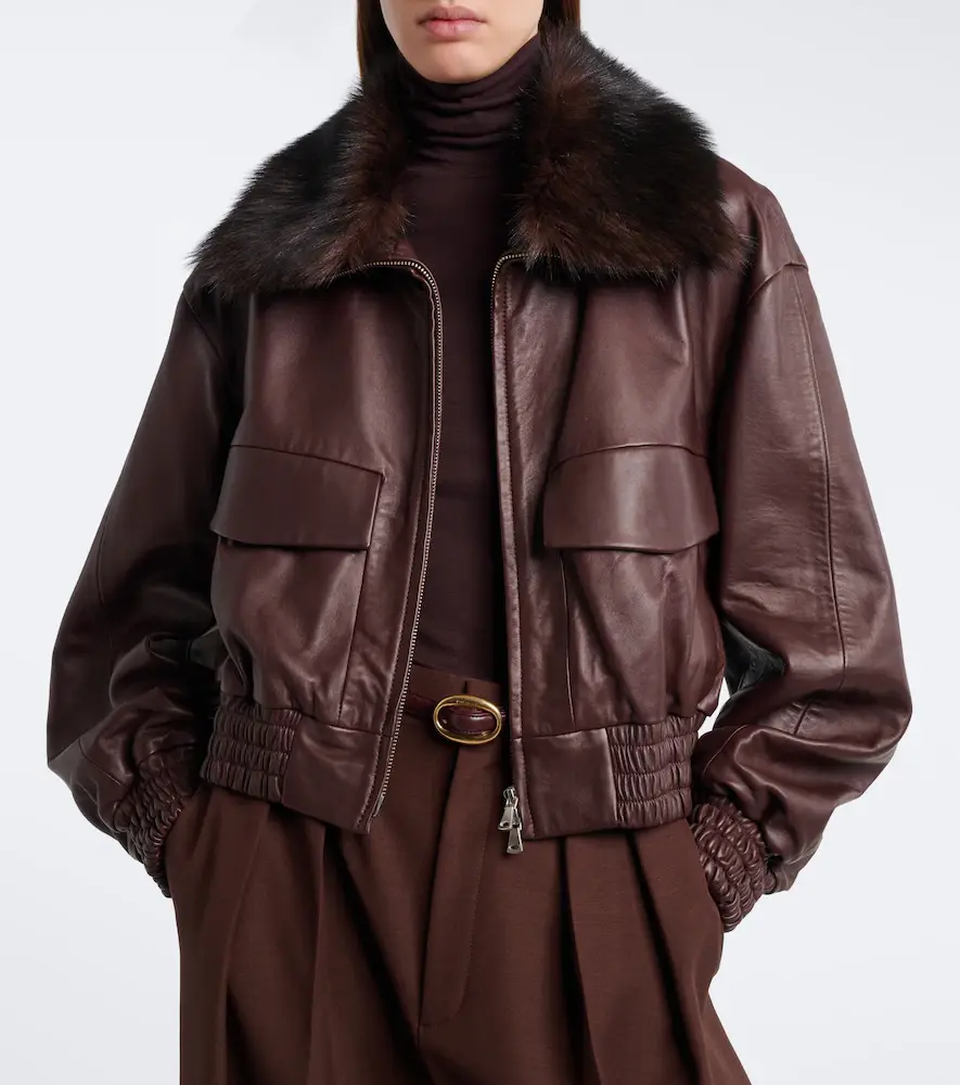 Nour Hammour Shearling-trimmed leather blouson jacket | Thumbnail 2