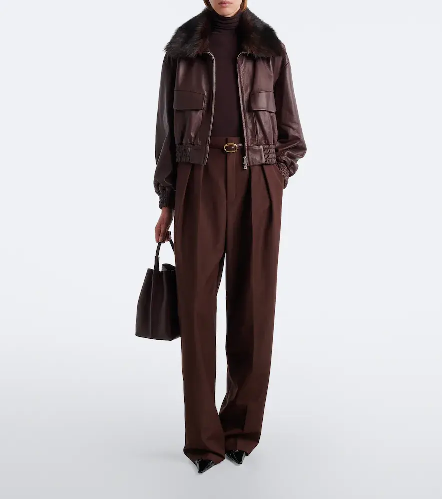 Nour Hammour Shearling-trimmed leather blouson jacket | Thumbnail 5