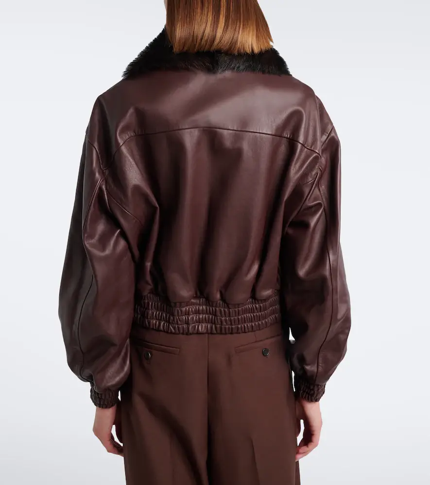 Nour Hammour Shearling-trimmed leather blouson jacket | Thumbnail 6