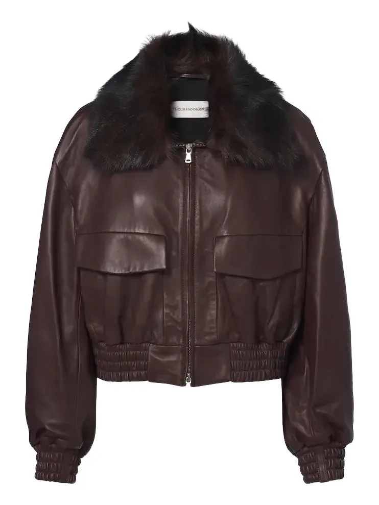Shearling-trimmed leather blouson jacket