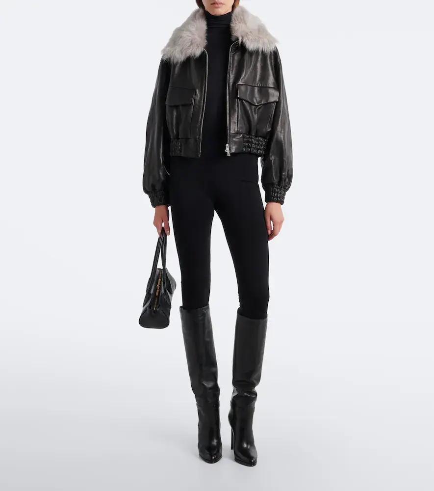 Nour Hammour Shearling-trimmed leather blouson jacket | Thumbnail 2 Nour Hammour Shearling-trimmed leather blouson jacket | Thumbnail 2