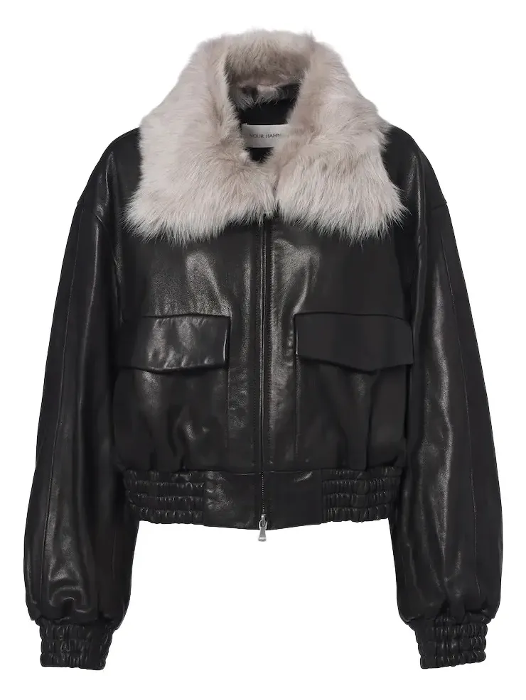 Shearling-trimmed leather blouson jacket Shearling-trimmed leather blouson jacket