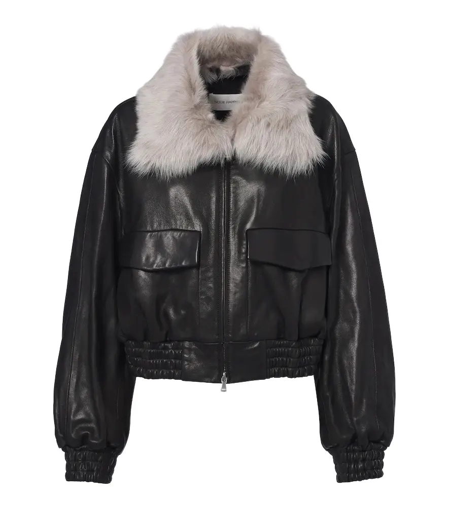 Nour Hammour Shearling-trimmed leather blouson jacket | Image 1 Nour Hammour Shearling-trimmed leather blouson jacket | Image 1