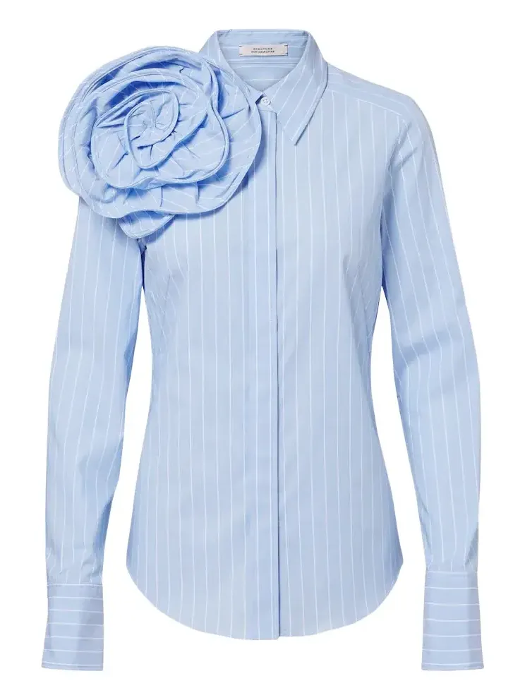 Striped Power floral-appliqué cotton-blend shirt
