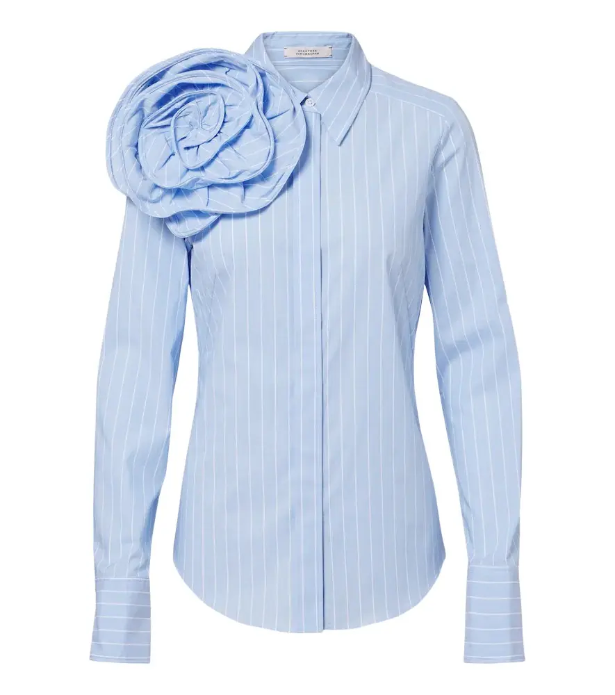 Striped Power floral-appliqué cotton-blend shirt