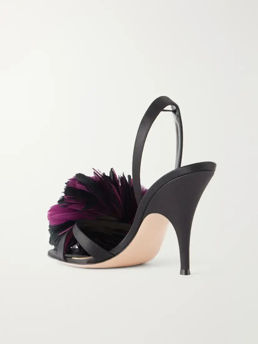 Gianvito Rossi 95 Feather-embellished Satin Sandals | Thumbnail 3 Gianvito Rossi 95 Feather-embellished Satin Sandals | Thumbnail 3