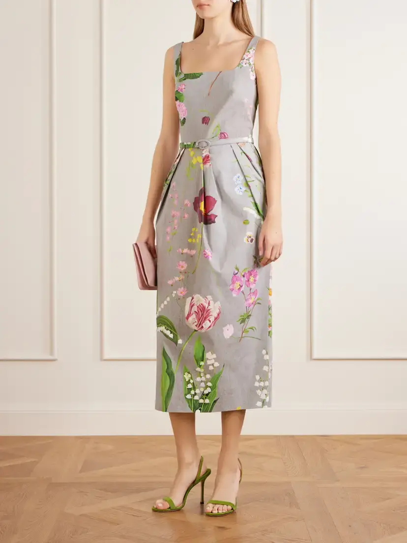 Oscar de la Renta Floral-printed Stretch Cotton-poplin Midi-dress | Thumbnail 2 Oscar de la Renta Floral-printed Stretch Cotton-poplin Midi-dress | Thumbnail 2