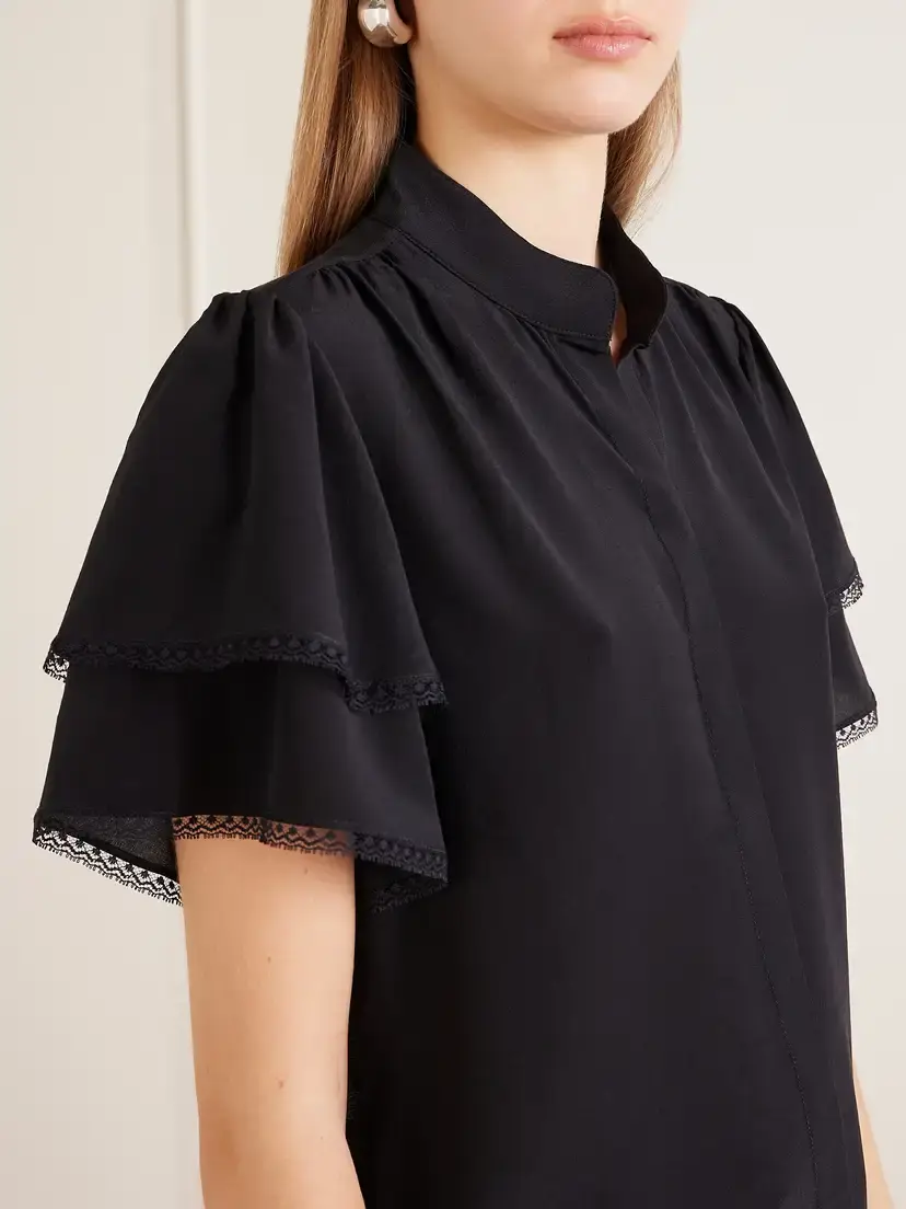 Frame Arcadia Lace-trimmed Silk Blouse | Thumbnail 4 Frame Arcadia Lace-trimmed Silk Blouse | Thumbnail 4