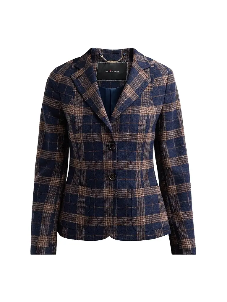 Kiton Women's Plaid Wool-Cotton Blazer - Blue - Size 10 | Image 1 Kiton Women's Plaid Wool-Cotton Blazer - Blue - Size 10 | Image 1