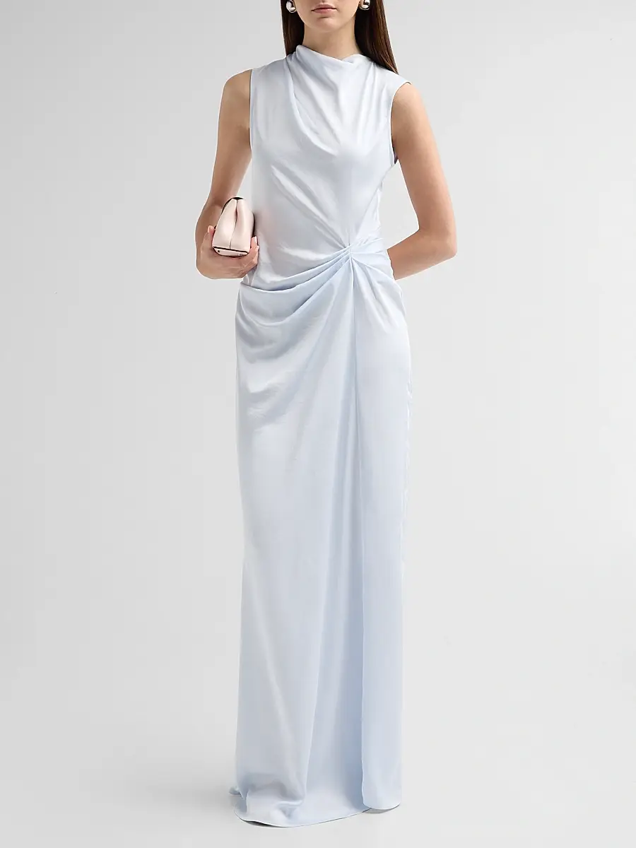 Lapointe Women's Sleeveless Draped Lightweight Satin Gown | Thumbnail 2 Lapointe Women's Sleeveless Draped Lightweight Satin Gown | Thumbnail 2