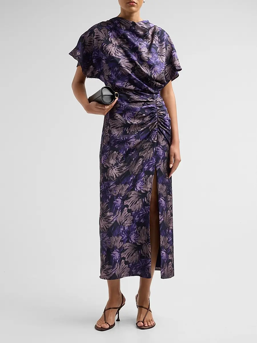 Amsale Women's Floral Jacquard Draped Midi Dress | Thumbnail 2 Amsale Women's Floral Jacquard Draped Midi Dress | Thumbnail 2